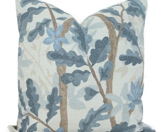 Blue Woodland Tree Pillow Cover: Custom Throw Pillow, Linen Blend