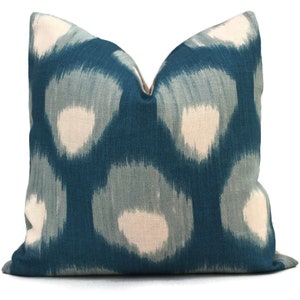 Outdoor Peter Dunham Blue and Aqua Bukhara Decorative Pillow Cover 18x18, 20x20, 22x22, 24x24, Eurosham Lumbar Pillow, Ikat pillow