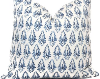 Light Blue and  White Block Print Decorative Pillow Cover, 18x18, 20x20, 22x22, 24x24, 26x26,  lumbar pillow  Lacefield Designs Agave