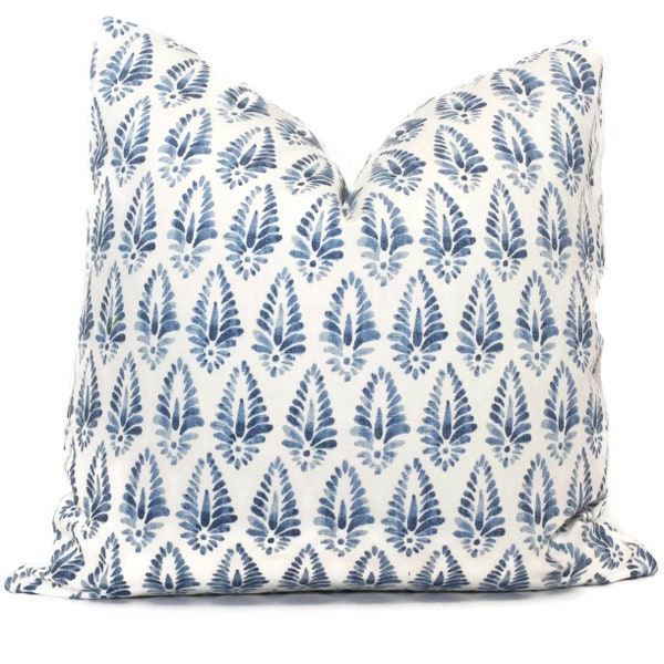 Light Blue and  White Block Print Decorative Pillow Cover, 18x18, 20x20, 22x22, 24x24, 26x26,  lumbar pillow  Lacefield Designs Agave