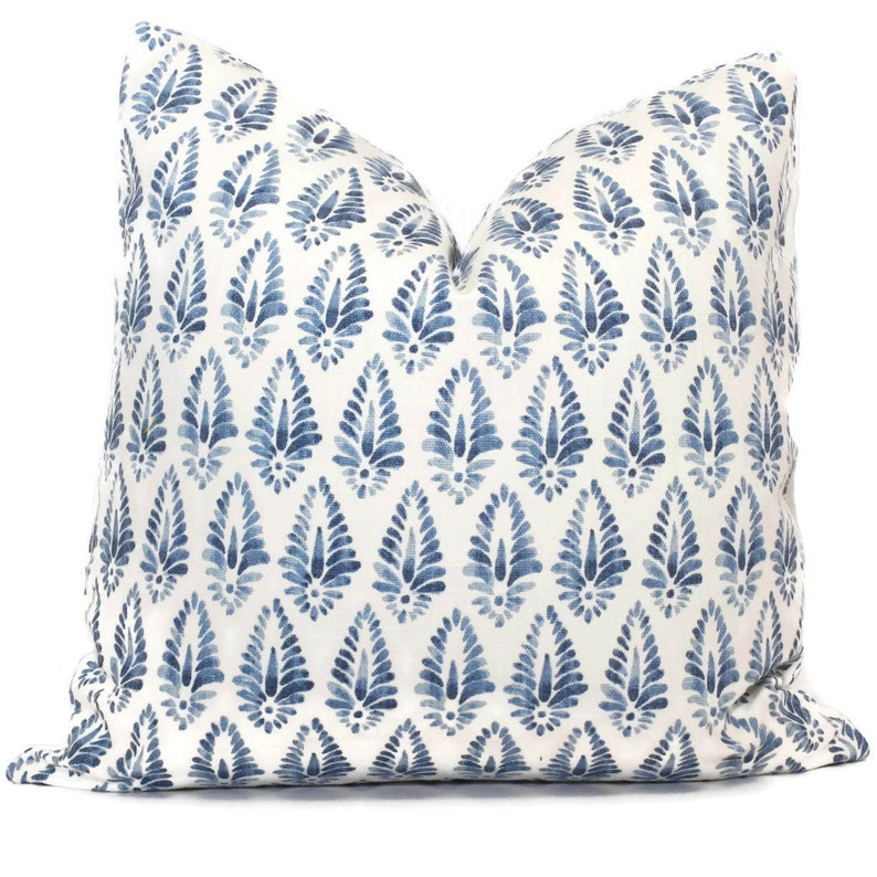 Light Blue and White Block Print Decorative Pillow Cover, 18x18, 20x20, 22x22, 24x24, 26x26, lumbar pillow Lacefield Designs Agave image 1