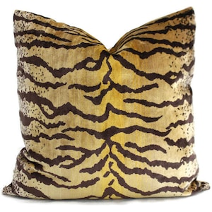 Velvet Tiger Decorative Pillow Cover 18x18, 20x20, 22x22, Eurosham or  Lumbar brown tan cover, throw pillow, accent cushion, toss pillow