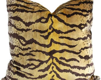 Velvet Tiger Pillow Cover: Brown Tan Animal Print Accent Cushion