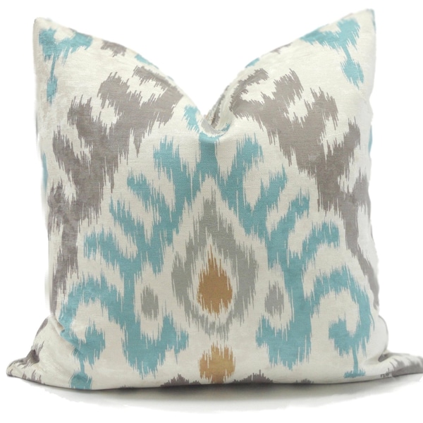 Kravet Aqua Gray Velvet Ikat Decorative Pillow Cover Lumbar pillow Throw Pillow, Accent Pillow, Toss Pillow, Pillow cushion, Pillow Sham