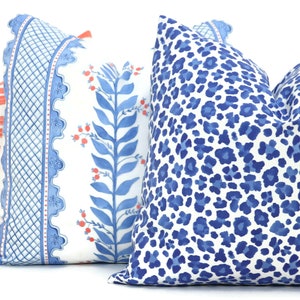 Blue Sweet Pea Decorative Pillow Cover, Throw Pillow, Accent Pillow, Pillow Sham Periwinkle blue coral pink trellis image 5