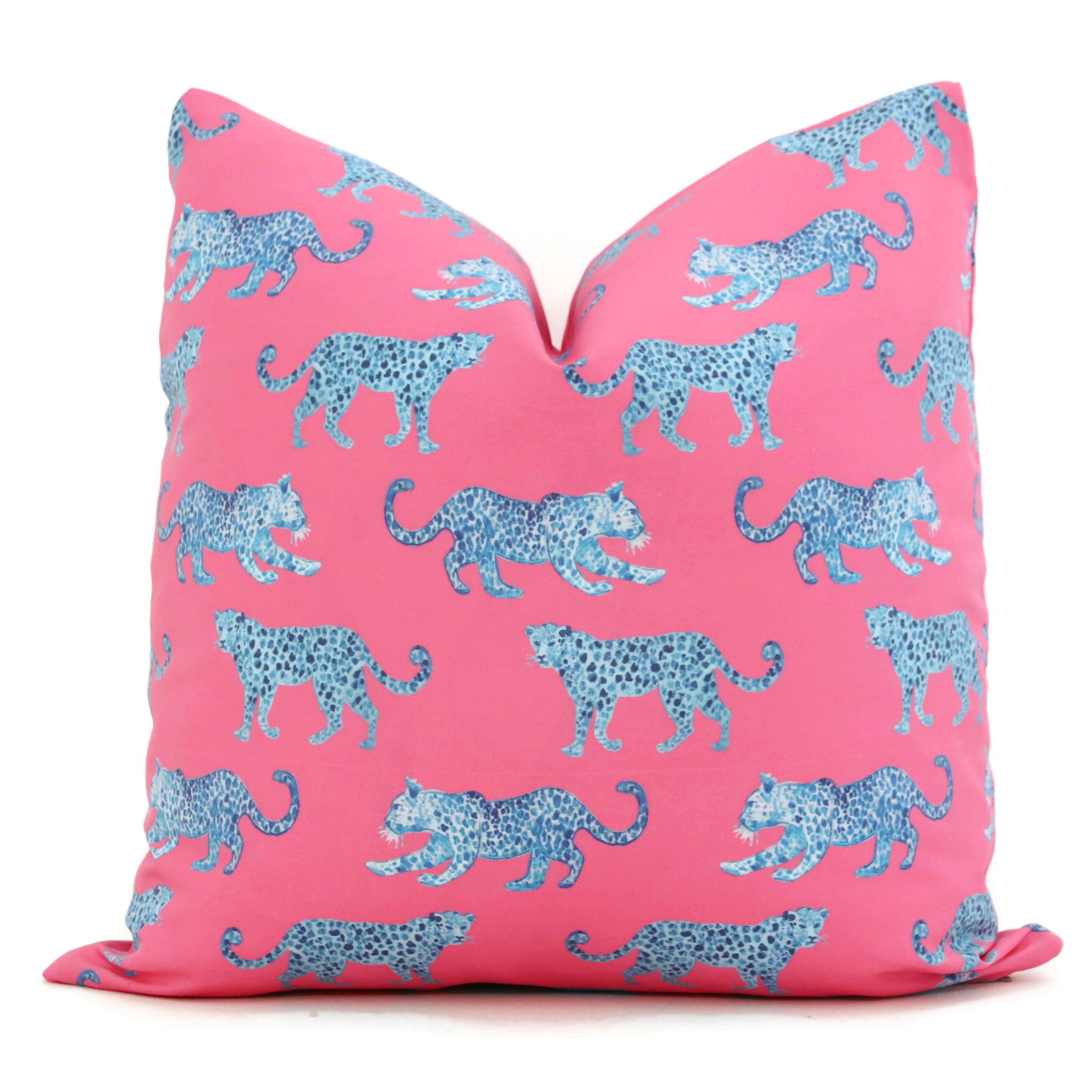Hot Pink and Blue Creeping Cheetah Decorative Pillow Cover, Throw Pillow, Accent Pillow, Pillow Sham  Preppy Dorm Decor pantone viva magenta