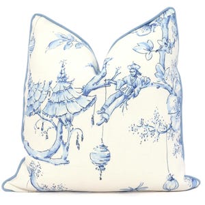 Blue Festival of Lanterns Pillow Cover Made to order to your size specification, Brunschwig Fils, linen pillow, Chinoiserie
