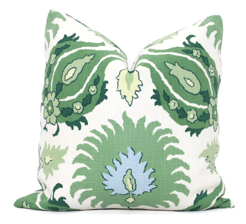 Brunschwig and Fils Green Kashmiri Decorative Pillow Cover 18x18, 20x20, 22x22, Eurosham or lumbar cushion cover, toss pillow accent pillow image 2
