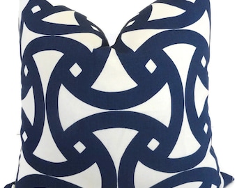 Trina Turk Navy Blue Santorini Indoor Outdoor Pillow Cover, Schumacher, 18x18 or lumbar pillow