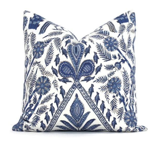 Housse de coussin Palampore bleue : déco Anna d'inspiration indienne française