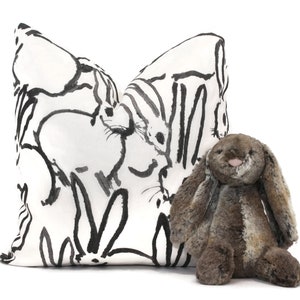 Lee Jofa Groundworks Hutch Pillow Cover, Black Bunny Pillow, Made to Order, Hunt Slonem Charcoal and white pillow, throw pillow, toss pillow
