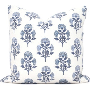 Light Blue Carnation Block Print Decorative Pillow Cover, Throw Pillow, Accent Pillow, Pillow Sham 18x18 20x20 22x22 24x24 lumbar pillow
