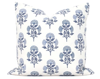 Light Blue Carnation Block Print Decorative Pillow Cover, Throw Pillow, Accent Pillow, Pillow Sham 18x18 20x20 22x22 24x24 lumbar pillow