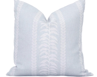 Light Blue Trailing Vine Belgian Linen Pillow Cover