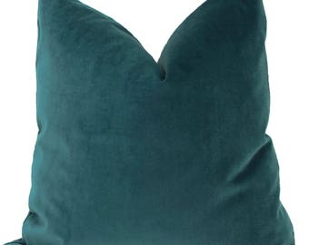 Velvet Pillow Cover, Peacock Blue Green Decorative  Pillow Cover 20x20 Accent pillow,  Throw pillow, Teal