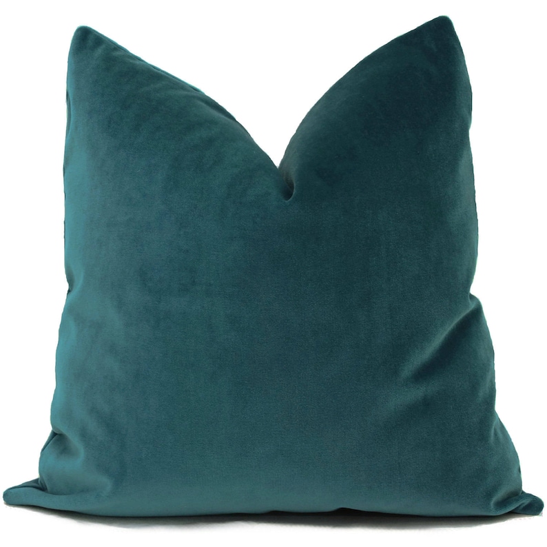 Velvet Pillow Cover, Peacock Blue Green Decorative Pillow Cover 20x20 Accent pillow, Throw pillow, Teal image 1