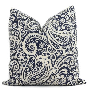 Blue and White Linen Paisley Decorative Pillow Cover Square, Eurosham or Lumbar Pillow - Accent Pillow, Throw Pillow Kravet