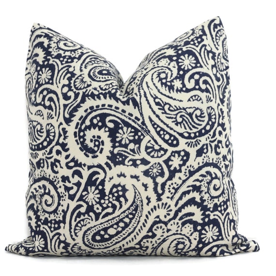 Blue and White Linen Paisley Decorative Pillow Cover Square Etsy