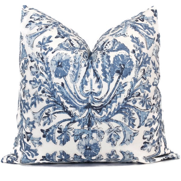 Blue and White Damask Print Decorative Pillow Cover, 18x18, 20x20, 22x22, Euro sham or lumbar pillow Throw Pillow, Lacefield Designs