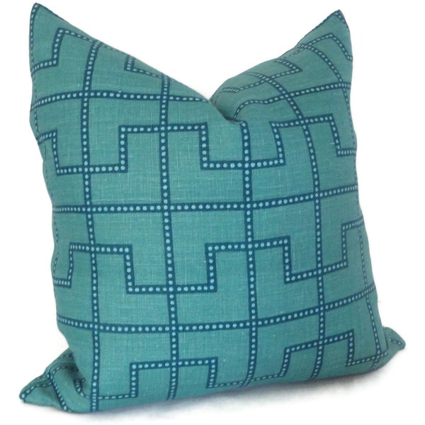 Celerie Kemble Bleecker Peacock Blue Decorative Pillow Cover, Square or Lumbar pillow - Accent Pillow, Throw, Schumacher, Turquoise trellis