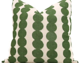 Schumacher Jungle Green Full Circle Decorative Pillow Cover, Made to order, Green and off white throw, toss pillow cover