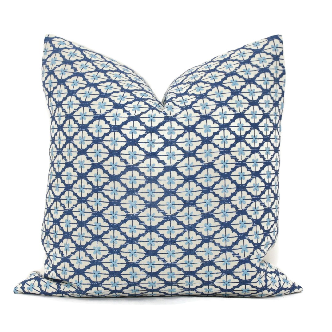 Quadrille Blue Kyoto Pillow Cover Square, Eurosham or Lumbar Pillow
