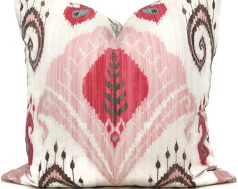 Blush Pink Ikat Funda de almohada decorativa 18x18, 20x20 o 22x22 Eurosham o almohada lumbar, lanzamiento, almohada de acento, Samarcanda ikat