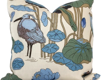 Lily Pad 12x20 Pillow Cover: Aqua Teal Heron Linen Accent Pillow Lee Jofa Nympheus  rts
