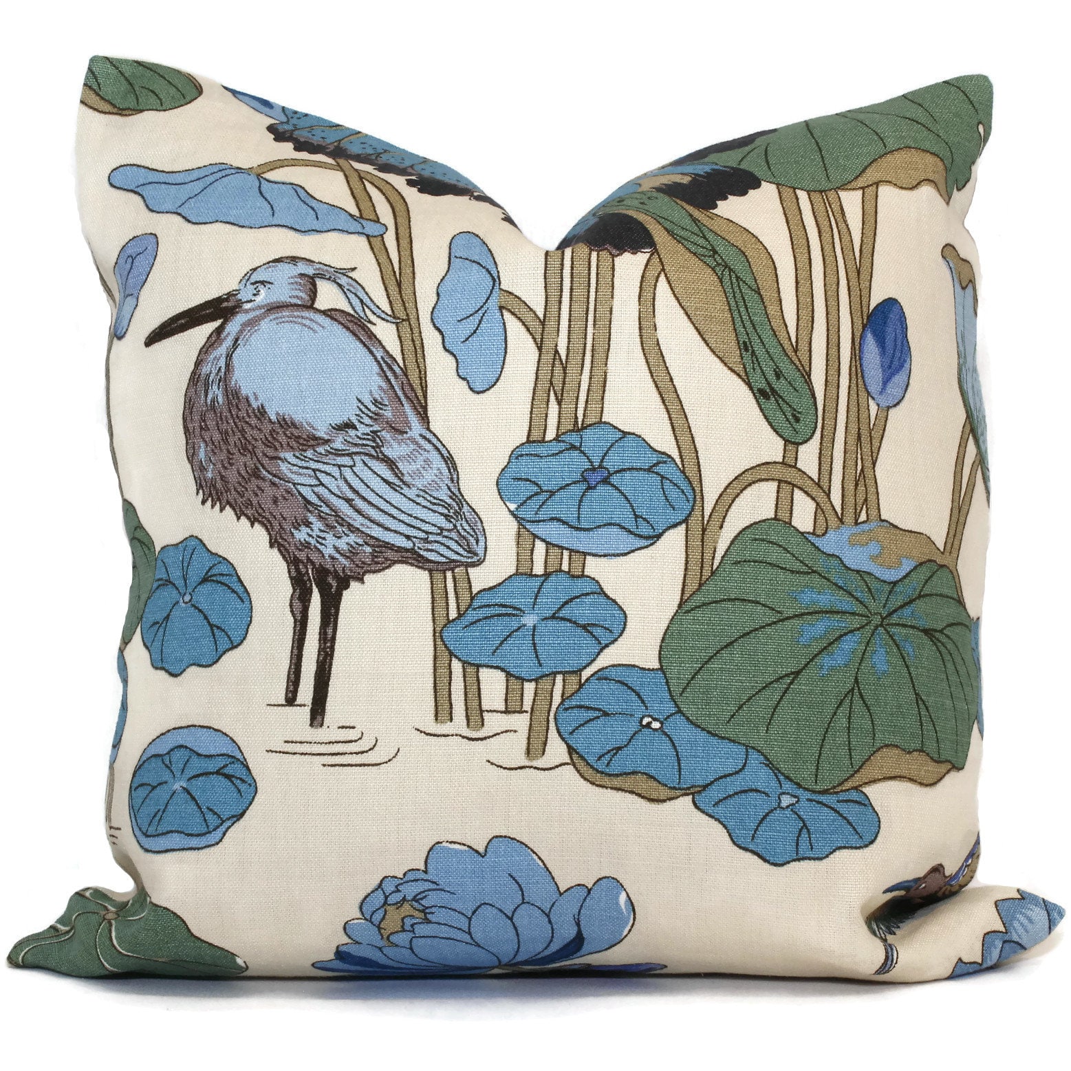 Lily Pad 12x20 Pillow Cover: Aqua Teal Heron Linen Accent Pillow