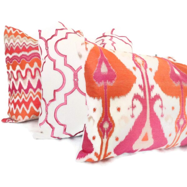 Orange and Pink Ikat Decorative Pillow Cover, 18x18, 20x20, 22x22, Eurosham or Lumbar Pillow, Throw Pillow, Accent Cushion