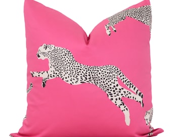 Bubblegum Pink Leaping Cheetah Scalamandre Decorative Pillow Cover, Square, Euro Lumbar Pilllow 17, 18, 20, 22, 24, 26 tangerine leopard