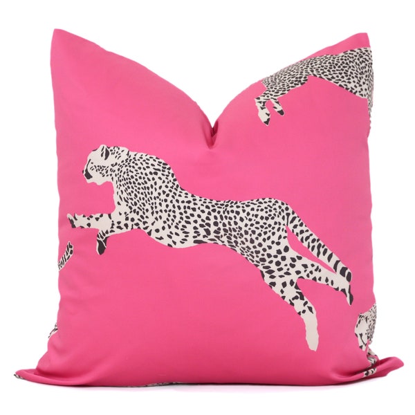 Bubblegum Pink Leaping Cheetah Scalamandre Decorative Pillow Cover, Square, Euro Lumbar Pilllow 17, 18, 20, 22, 24, 26 tangerine leopard