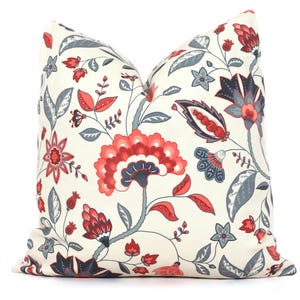 Decoratieve kussensloop Indiase tuin, sierkussen, accentkussen, kussensloop rood, blauw, grijs, crèmekleurige kussensloop met bloemen