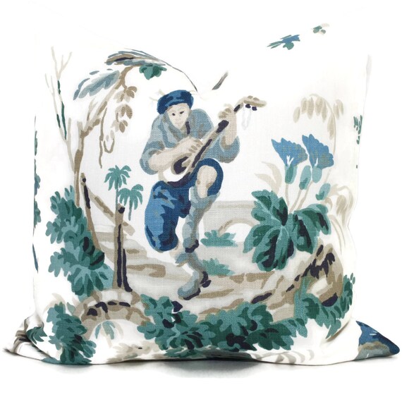 Square or Lumbar pillow Turquoise trellis Schumacher Throw Accent Pillow Celerie Kemble Bleecker Peacock Blue Decorative Pillow Cover