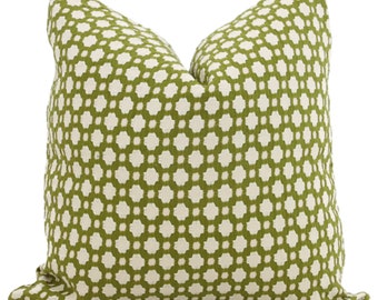 Schumacher Betwixt Pillow Cover: Grass Green and Ivory Toss Pillow