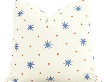 Sister Parish Light Blue and Orange Serendipity Star Decorative Pillow Cover  18x18, 20x20, 22x22, Eurosham or lumbar, pillow decor