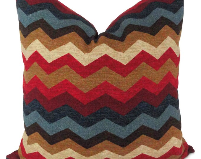 Blue and Red Zig Zag Decorative Pillow Cover 18x18, 20x20, 22x22, 14x20