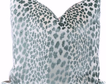 Aqua Leopard Velvet Pillow Cover throw pillow, accent cushion, toss pillow, seafoam