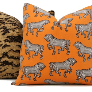 Horse pillow, Schumacher Orange Faubourg Decorative Pillow Cover  18x18, 20x20, 22x22 Eurosham or lumbar, Equestrian decor Hermes orange rmt