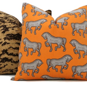 Horse pillow, Schumacher Orange Faubourg Decorative Pillow Cover  18x18, 20x20, 22x22, Eurosham or lumbar, Equestrian decor, Hermes orange