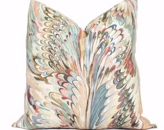 Lee Jofa Taplow Linen Pillow Cover: Juniper Petal Marble Accent Pillow Pastel colors