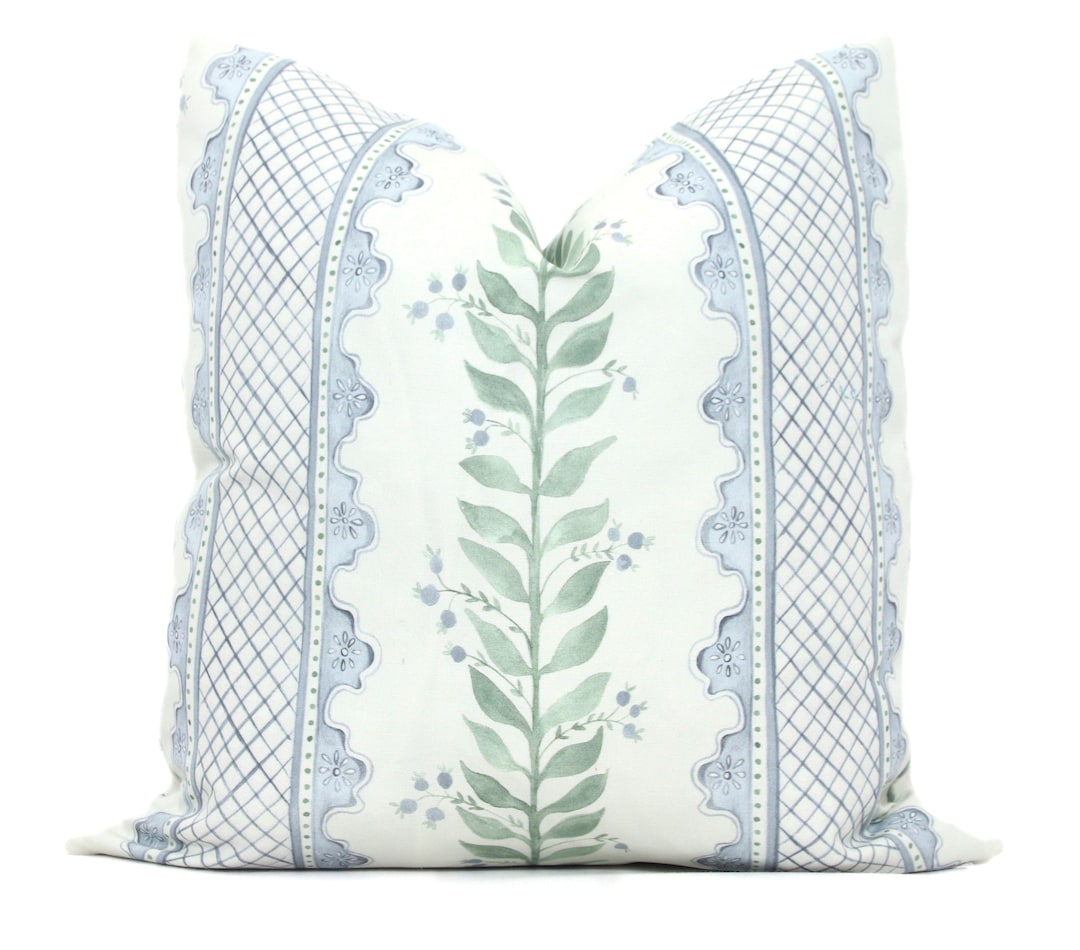 Soft Blue Celia on Cream Decorative Pillow Cover, Throw Pillow, Accent
