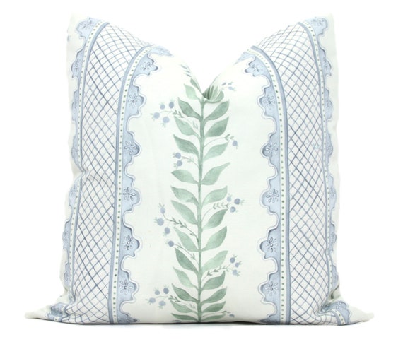 Soft Blue Celia on Cream Decorative Pillow Cover, Throw Pillow