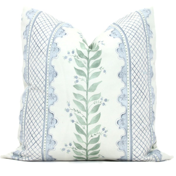 Soft Blue Celia on Cream Decorative Pillow Cover, Throw Pillow, Accent Pillow, Pillow Sham blue sage green trellis