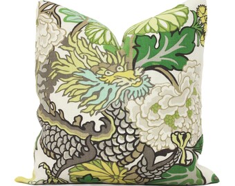Chiang Mai Dragon Pillow Cover: Citrus Yellow Green Schumacher Linen Throw Pillow