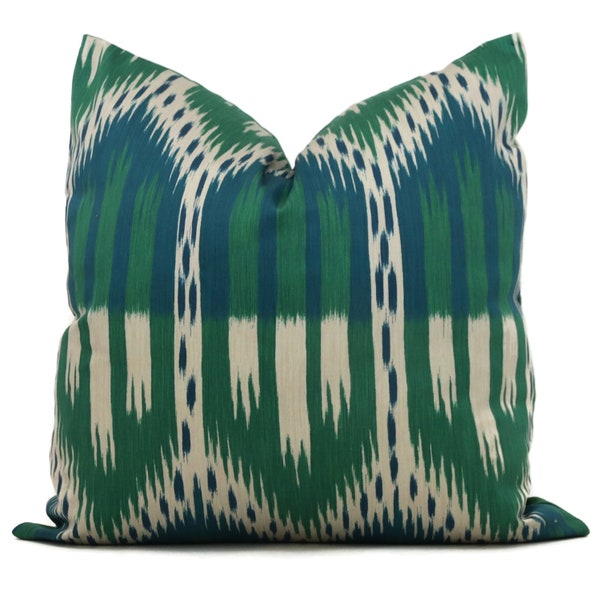 Schumacher Bukhara Ikat Decorative Pillow Cover 18x18, 20x20, 22x22 or lumbar pillow - Throw Pillow Accent Pillow - Toss Pillow, Green Ikat