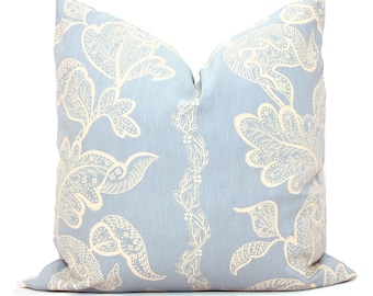 Decorative Pillow Cover Sister Parish Ocean Blue Sintra Paisley Pillow Cover, Made to order as Square or Lumbar Pillow Cover Light blueLinen