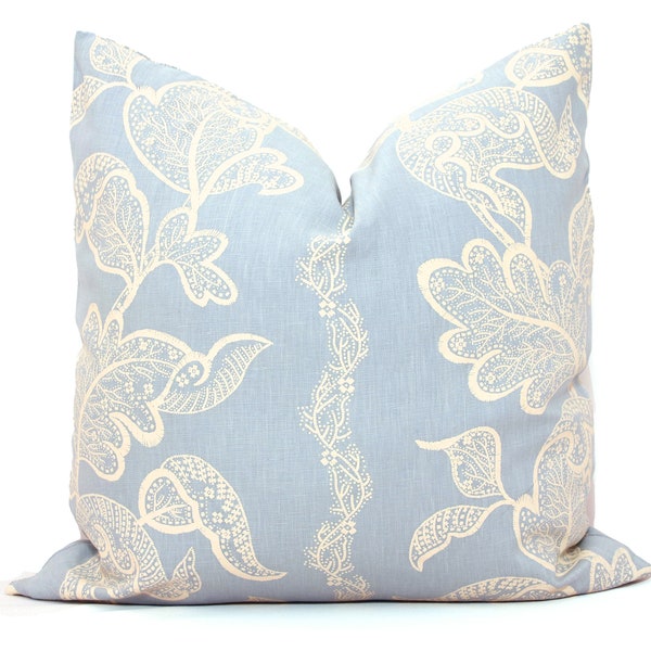 Sister Parish Ocean Blue Paisley Pillow Cover: Light Blue Linen