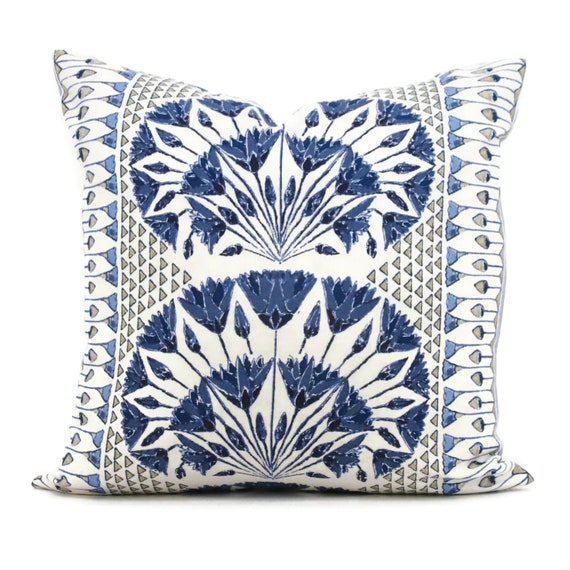 Thibaut Cairo Floral Blue and White Throw Pillow