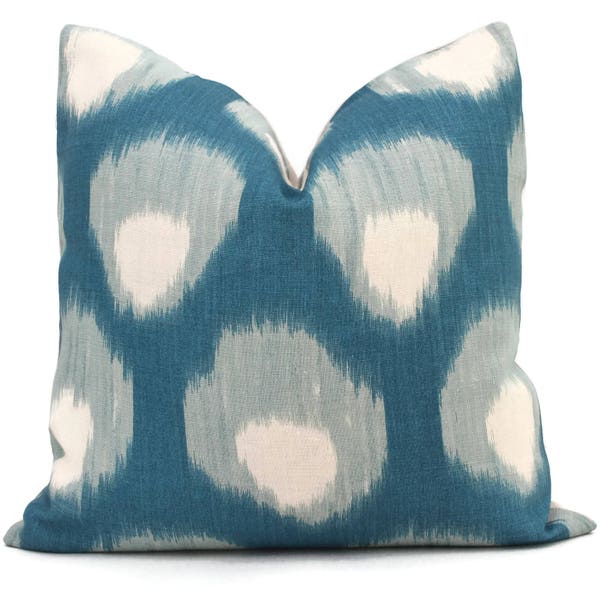 Peter Dunham Peacock Blue Bukhara Peacock Decorative Pillow Cover 18x18, 20x20, 22x22, 24x24, Eurosham or Lumbar Pillow, Ikat pillow